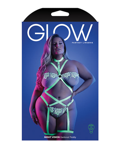 Fantasy Lingerie Glow Night Vision Glow-In-The-Dark Lace Strappy Teddy White Queen Size