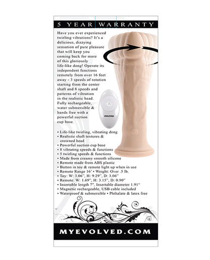 Evolved Twirl Jam Rechargeable Remote-Controlled Vibrating Twirling 9 in. Silicone Dildo Dark