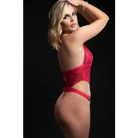 1pc Open Front Halter Teddy O/s - Red - Teddy