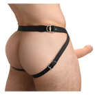 Man with black leather belt showcasing 2-inch vibrant silicone penis sheath with remote