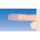 Anatomical model showcasing 2 inch silicone penis extension on a blue background