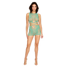 2 Pc Fishnet Crop Top & Skirt Set Seafoam O/s - Lingerie & Clothing