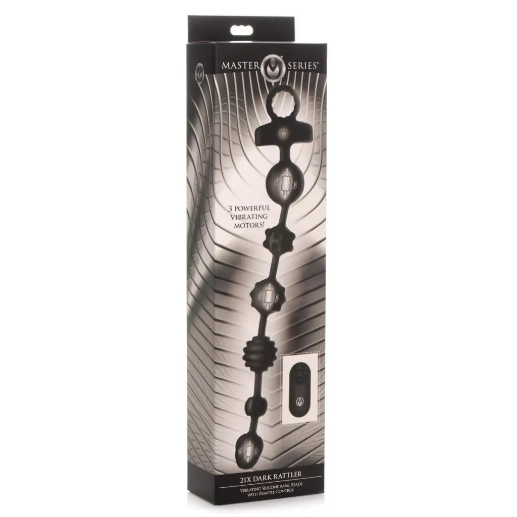 Master Series Anal Beads 21x Dark Rattler Vibrating Silicone Anal Beads With Remote at the Haus of Shag