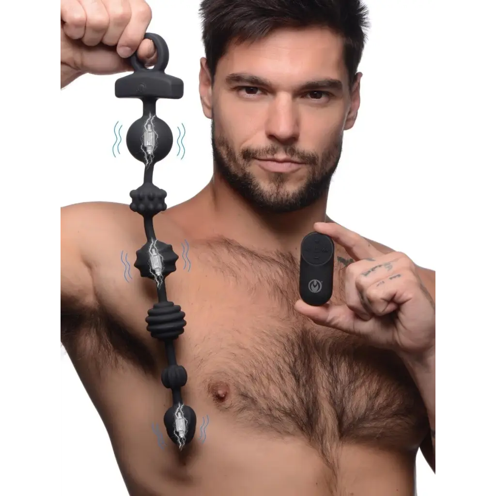 Master Series Anal Beads 21x Dark Rattler Vibrating Silicone Anal Beads With Remote at the Haus of Shag