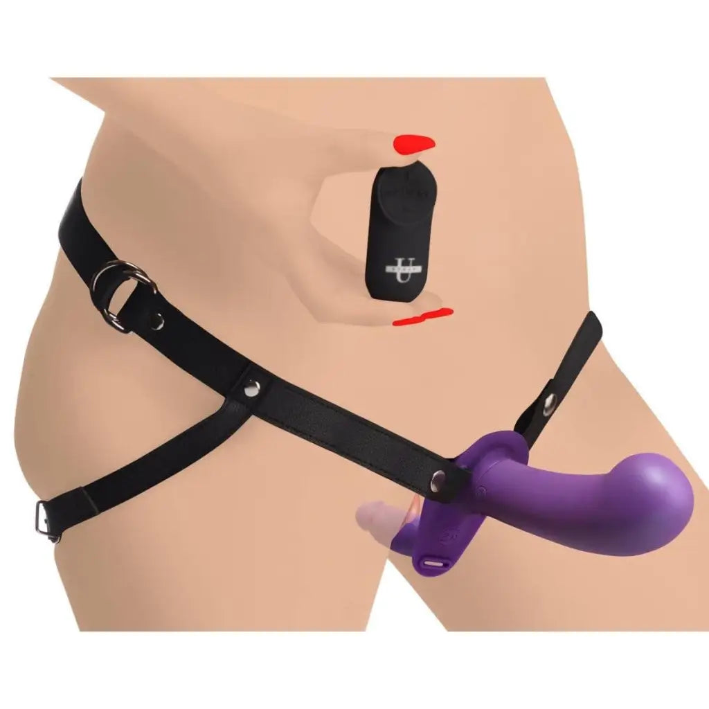 Strap U Strap On Kit Purple 28x Double Diva 2 Inch Double Dildo With Harness And Remote Control at the Haus of Shag