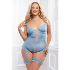 2pc Peek-a-boo Lace Teddy W/ Snap Crotch Blue Babe Q/s - Lingerie & Clothing