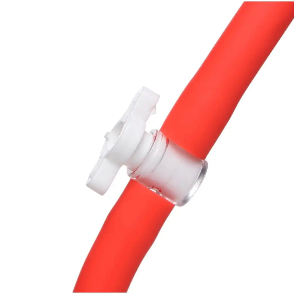 Red pipe with white valve in the 3-way Suck Her Nipple And Clit Pump System