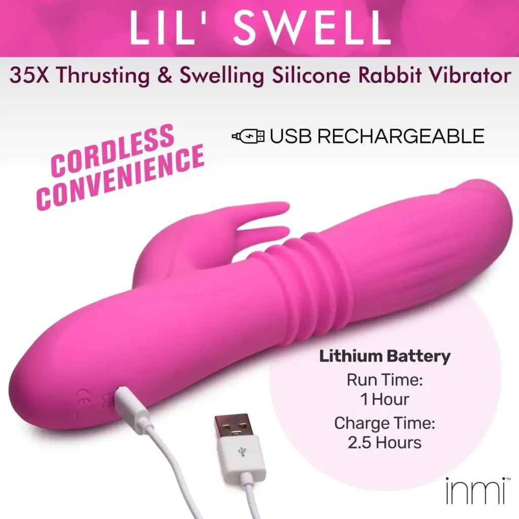 inmi Vibrator 35x Lil Swell Thrusting And Swelling Silicone Rabbit Vibrator at the Haus of Shag