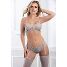 3pc Front Zipper Bralette Cheekini Set Gray Lilac O/s - Lingerie Set