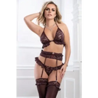 4pc Halter Bra Garter Belt Thong Set Cocoa Spice O/s - Lingerie & Clothing