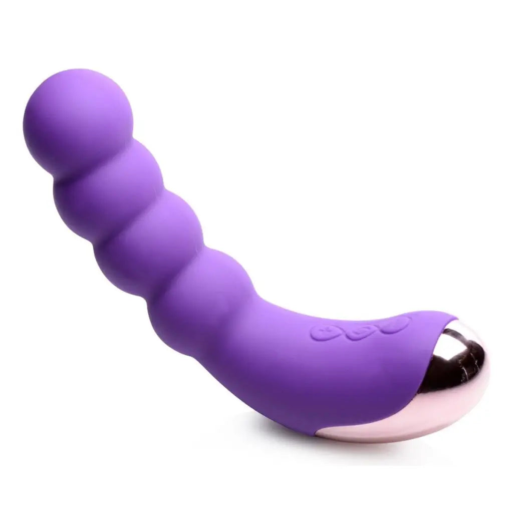 50x Silicone Beaded Vibrator: Purple Silicone Adult Toy with Curved Shape and Beaded Texture