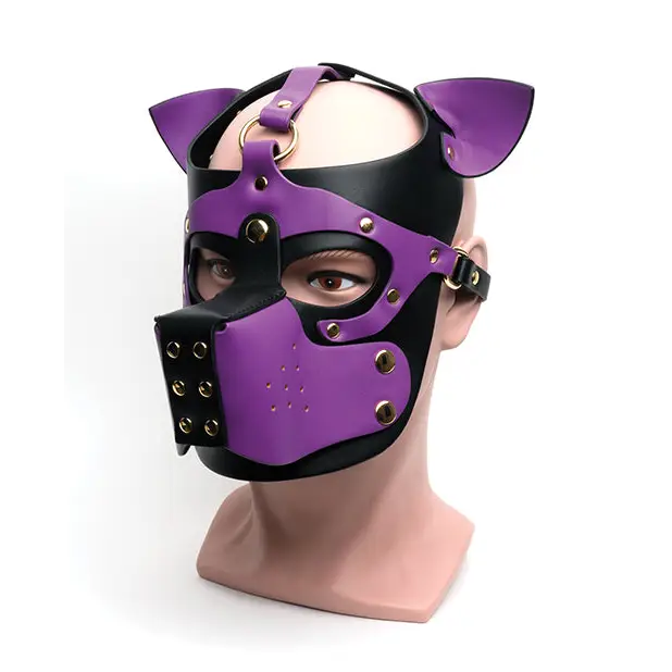 665 Bondage Pup Hood - Black/Purple / One Size - Bondage Blindfolds & Restraints