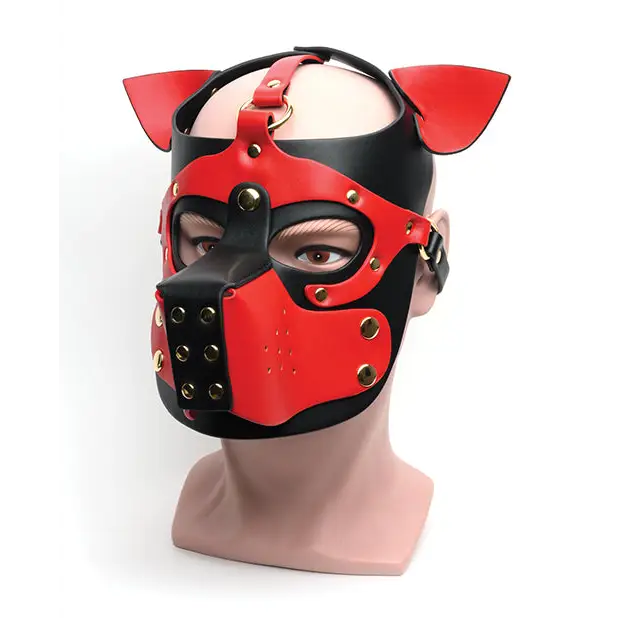 665 Bondage Pup Hood - Black/Red / One Size - Bondage Blindfolds & Restraints