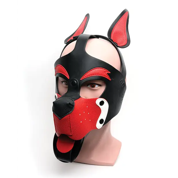 665 Playful Pup Hood. - Black/White/Red / One Size - Bondage Blindfolds & Restraints