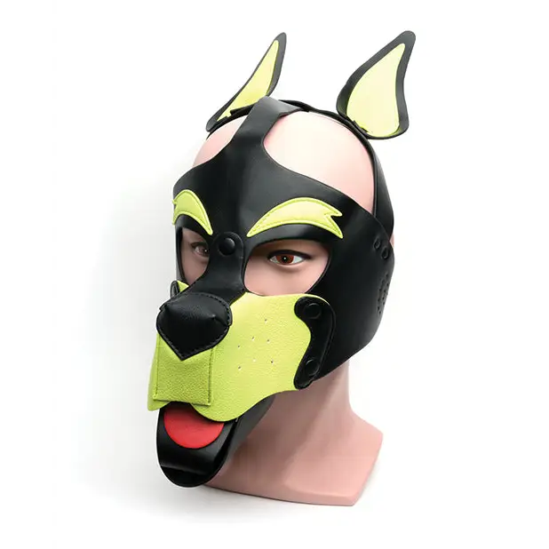 665 Playful Pup Hood. - Black/Yellow / One Size - Bondage Blindfolds & Restraints