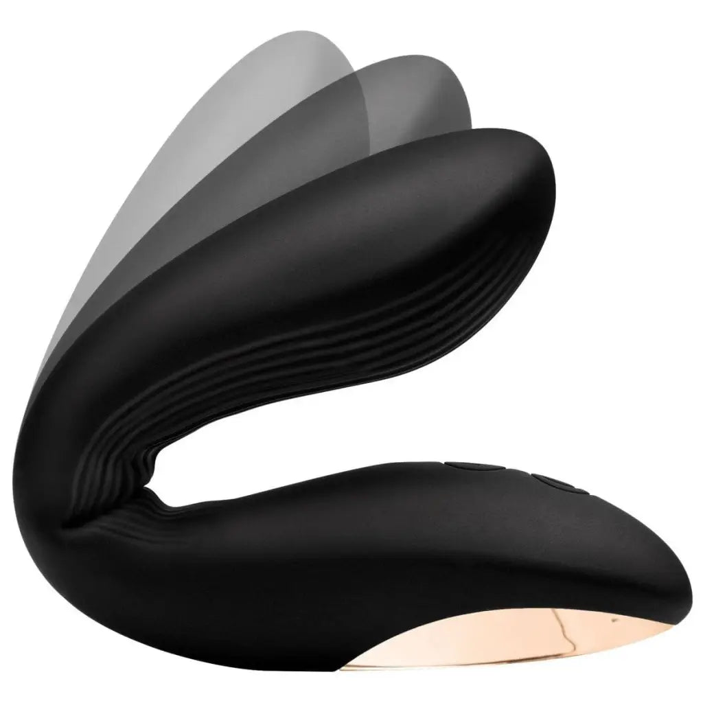 Sleek, black 7x Bendable Silicone Vibrator with a curved, clam-like design