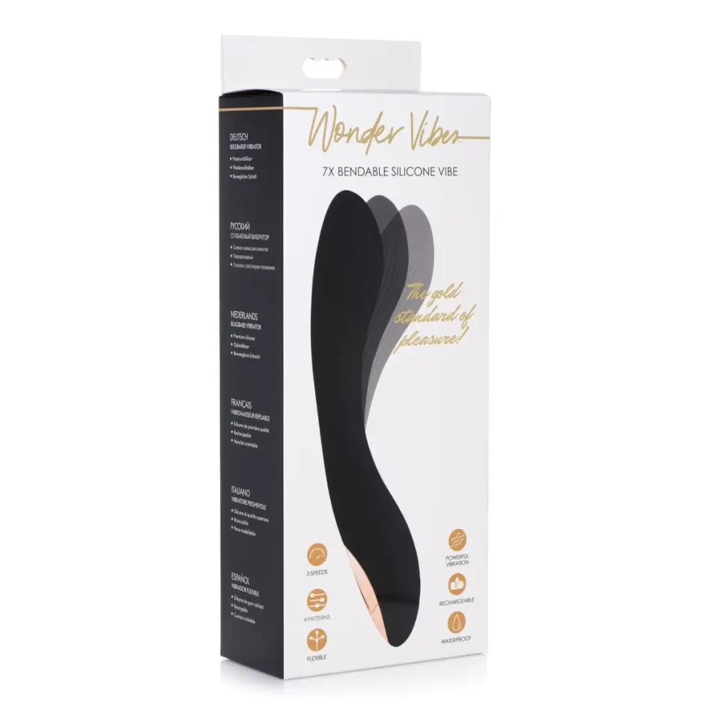 7x Bendable Silicone Vibrator in sleek black packaging for flexible pleasure