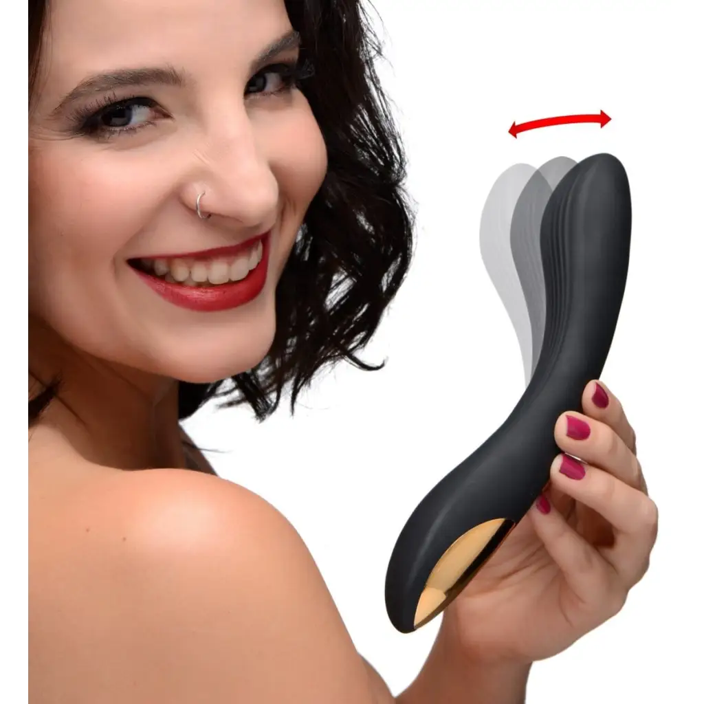 7x Bendable Silicone Vibrator - Sleek Black Intimate Device with Curved Shape