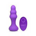 Purple ribbed thumping silicone anal plug with remote control