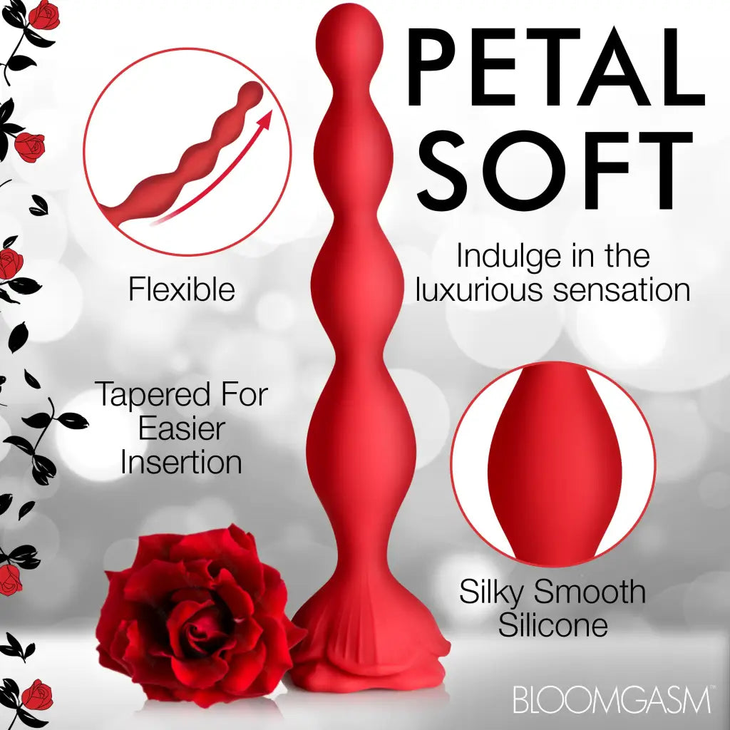 9x Beaded Bloom Silicone Rose Vibrator - Red - Anal Beads