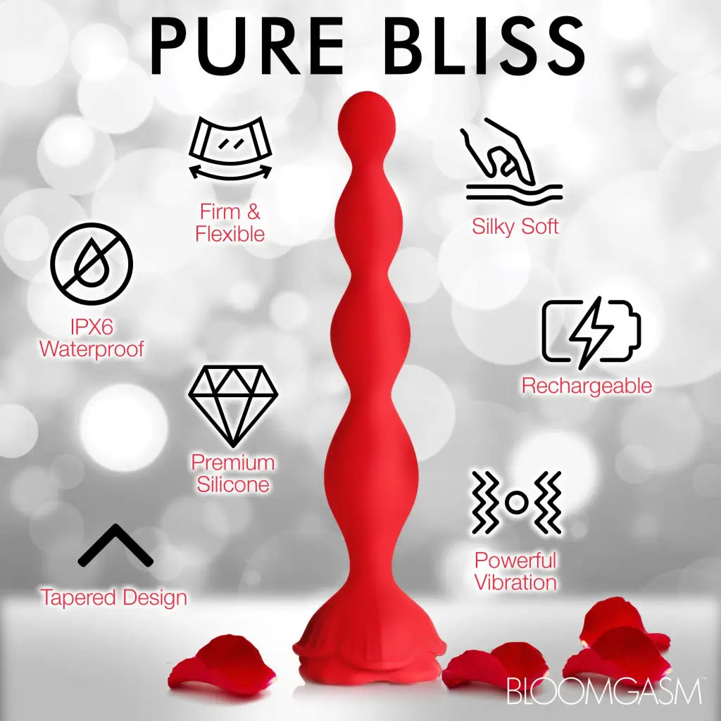 9x Beaded Bloom Silicone Rose Vibrator - Red - Anal Beads