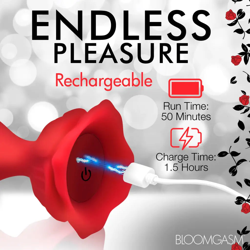 9x Beaded Bloom Silicone Rose Vibrator - Red - Anal Beads