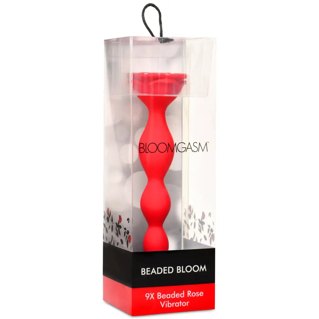 9x Beaded Bloom Silicone Rose Vibrator - Red - Anal Beads