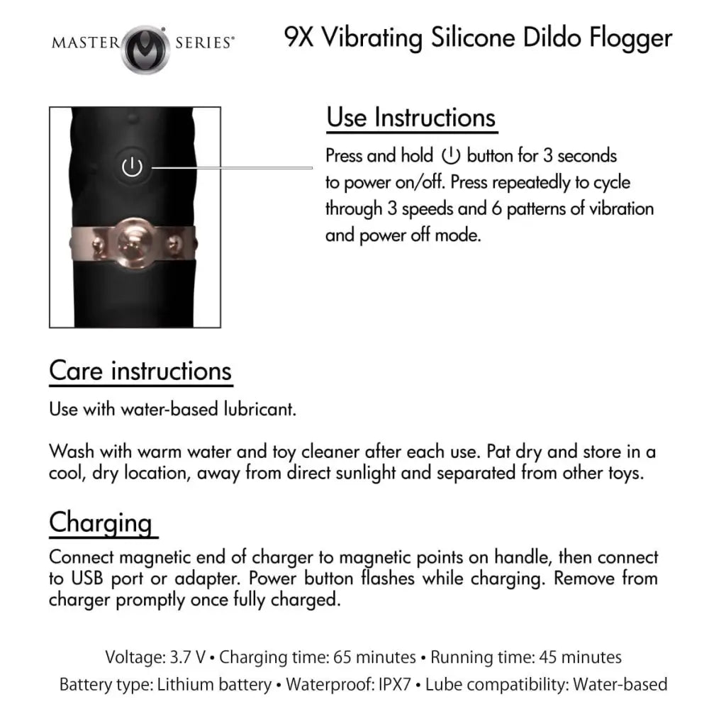 Master Series Impact 9x Vibrating Silicone Dildo Flogger at the Haus of Shag