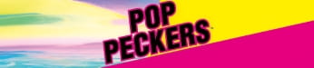 Bold ’POP PECKERS’ text on colorful gradient, Pop Peckers 6.5’ Dildo with Balls and suction cup base