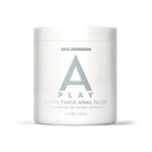 White container of Doc Johnson A-Play Extra Thick Anal Glide with cushioning oil based formula