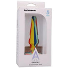 Rainbow-colored silicone anal plug in A-Play Groovy Silicone Anal Plug packaging