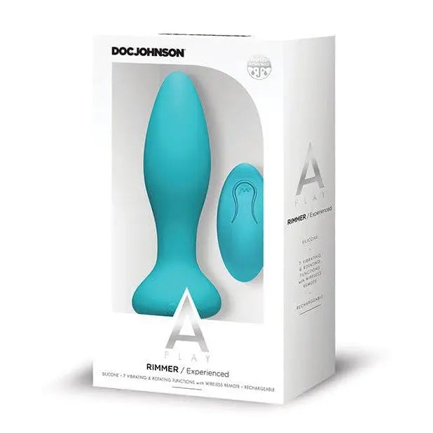 Teal-colored silicone anal plug with remote control - A-Play Rimmer Rechargeable