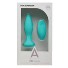 Teal rechargeable silicone anal plug set from A-Play - Vibe with remote control