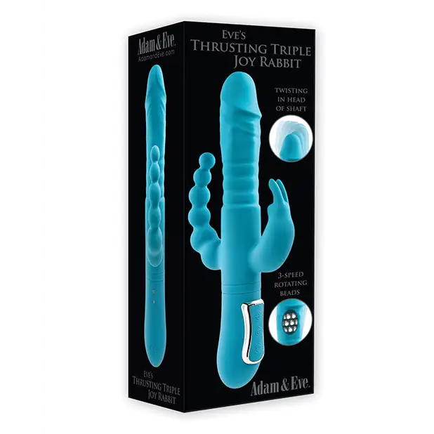 Adam & Eve Eve’s Thrusting Triple Joy Rabbit Vibrator Teal - Vibrators and Massagers