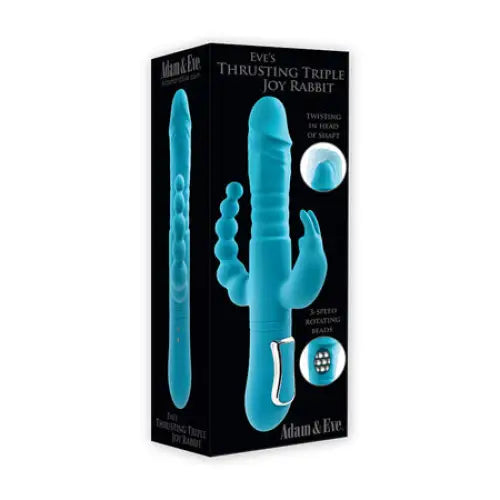 Adam & Eve Eve’s Thrusting Triple Joy Rabbit Vibrator Teal - Vibrators and Massagers