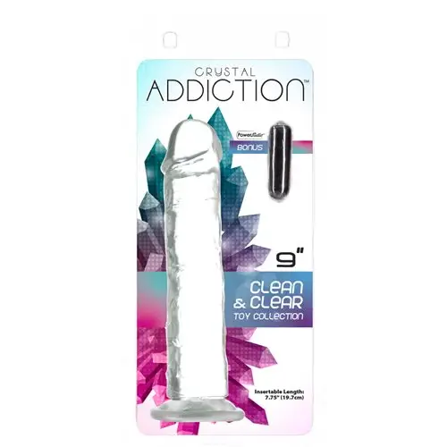 Addiction Crystal Vertical Dong Clear Tpe W/ Bullet ’ - 9’’ - Vibrators