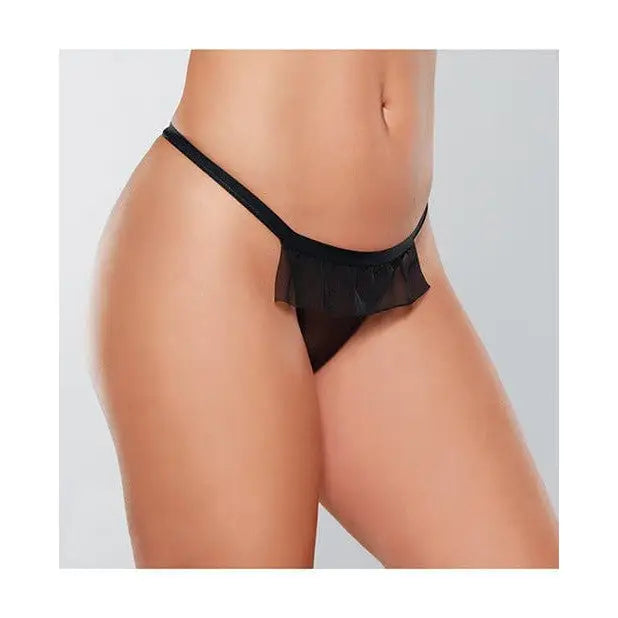 Allure Lingerie Thong One Size Fits Most / Black Adore 'Black Tie' Mesh Front with Bow Back Thong at the Haus of Shag