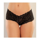 Woman in black Adore ’Candy Apple’ crotchless panty showcasing elegant lingerie design