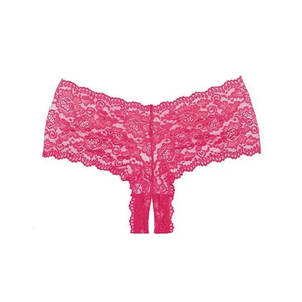 Close-up of Adore ’Candy Apple’ crotchless pink lace panties