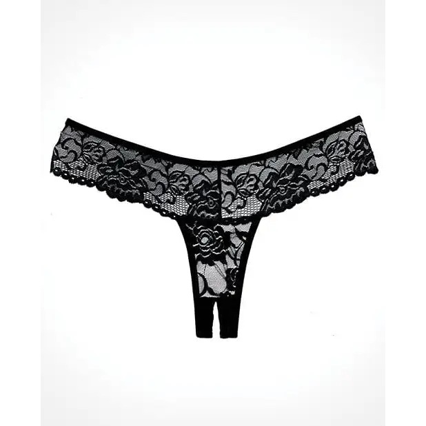 Adore ’Chiqui Love’ crotchless thong - black lace with floral pattern for an alluring look