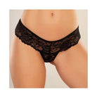 A woman wearing Adore ’Chiqui Love’ Crotchless Thong in black panties