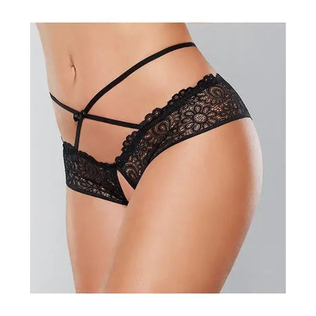 Allure Lingerie Crotchless Panty One Size Fits Most / Black Adore 'Crayzee' Open Panty with Criss Cross Waist Straps & Lace at the Haus of Shag