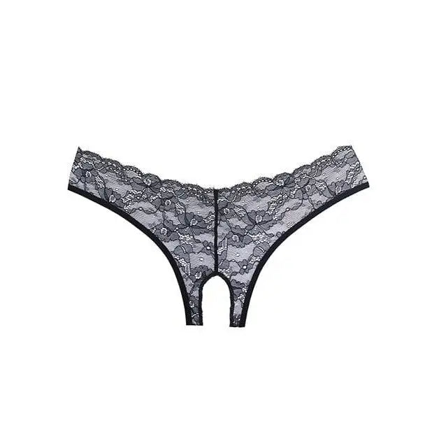 Adore ’Crush’ lace open panty: black and white lace thong with a black lace pattern