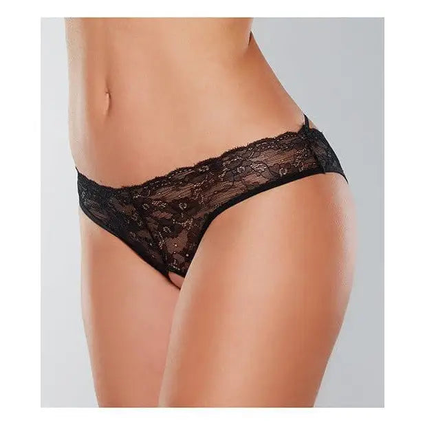 Woman wearing Adore ’Crush’ black lace open panty