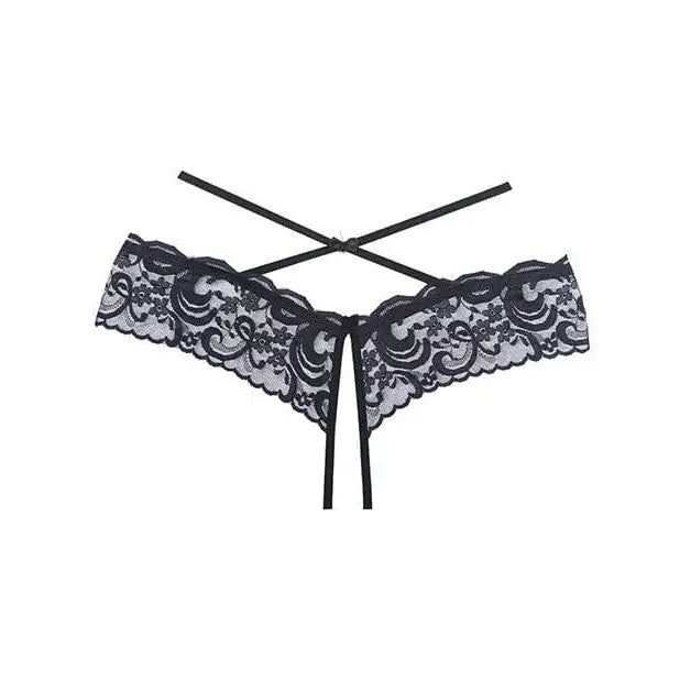 Adore ’Dare Me’ Cross Waist Lace Panty - Black Lace Thong Underwear with Thin Straps