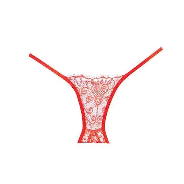 Adore ’Enchanted Belle’ Crotchless Lace Panty: Red floral lace thong underwear for women