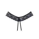 Black & white lace bra with black ribbon, paired with Adore Foreplay Lace front open panty