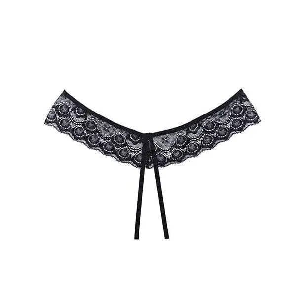 Black & white lace bra with black ribbon, paired with Adore Foreplay Lace front open panty