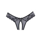 Adore Foreplay black and white front open panty with black lace pattern