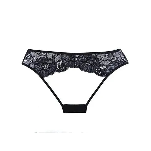 Black lace open panty with floral embroidery - Adore ’Kiss’ Mesh & Lace Open Panty